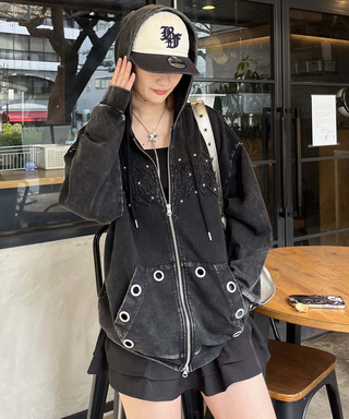 アイレットクラッシュロゴオーバーパーカー