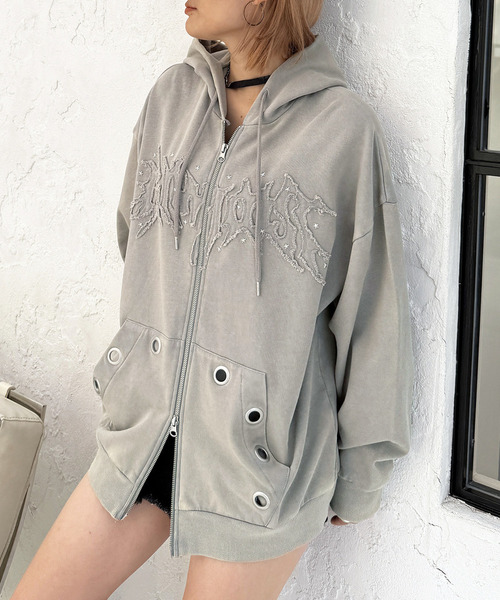 アイレットクラッシュロゴオーバーパーカー 詳細画像