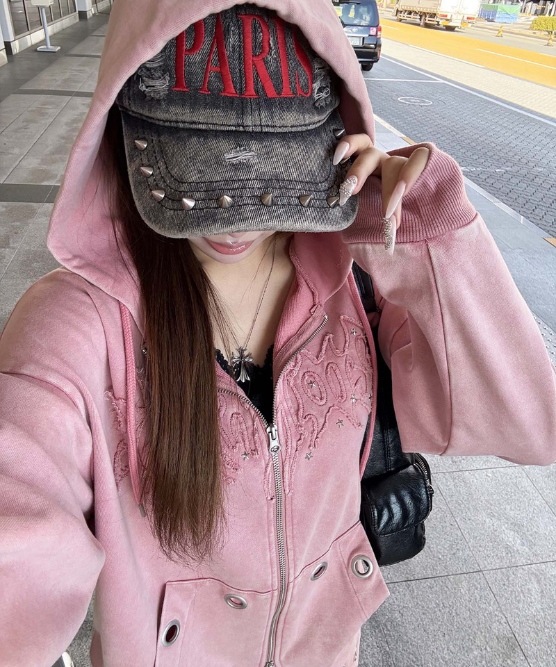 アイレットクラッシュロゴオーバーパーカー 詳細画像 ピンク 5