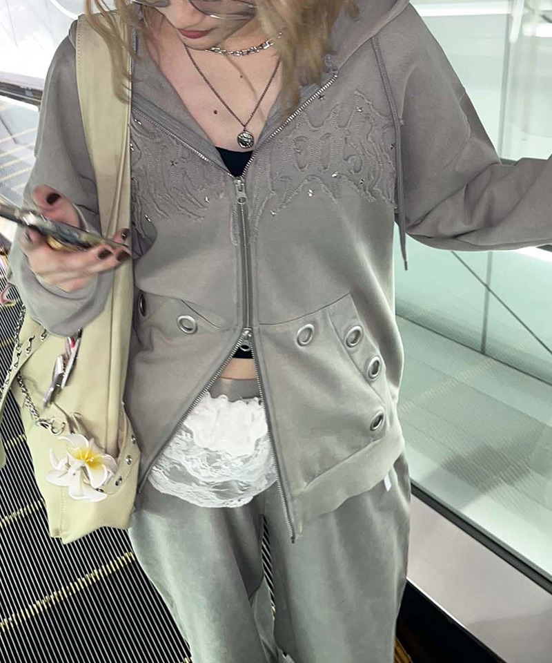 アイレットクラッシュロゴオーバーパーカー 詳細画像 グレー 2