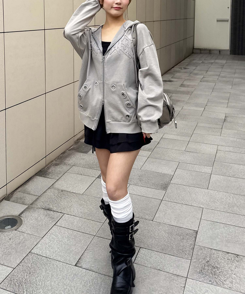 アイレットクラッシュロゴオーバーパーカー 詳細画像 グレー 5