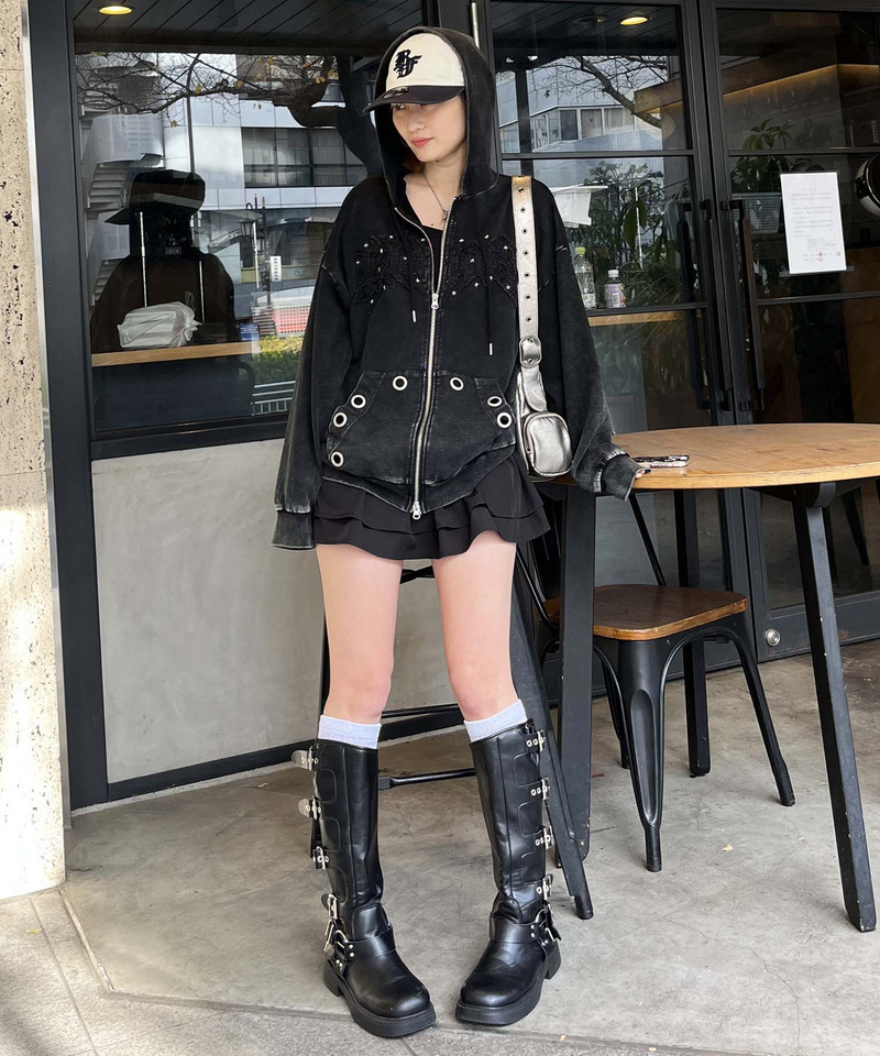 アイレットクラッシュロゴオーバーパーカー 詳細画像 ブラック 2