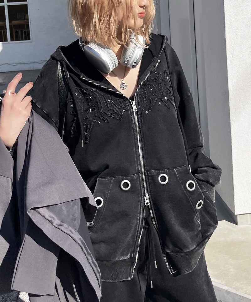 アイレットクラッシュロゴオーバーパーカー 詳細画像 ブラック 5