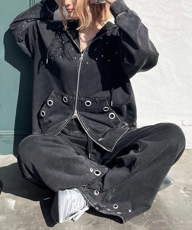 アイレットクラッシュロゴオーバーパーカー 詳細画像 ブラック 7