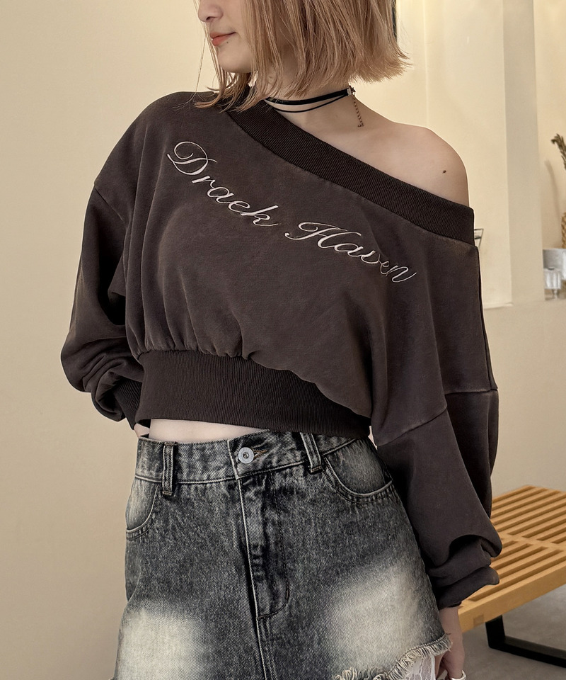 ロゴ刺しゅうワンショルダートップス 詳細画像 ブラウン 8