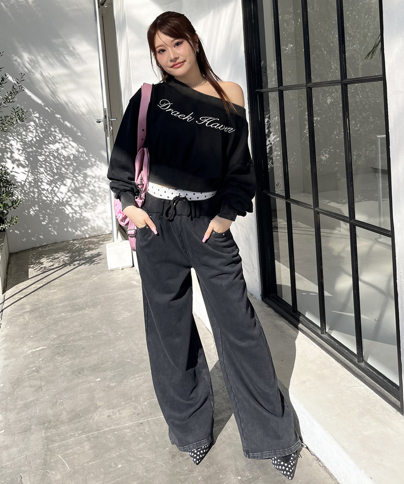 ウエストデザインバックロゴ刺しゅうパンツ 詳細画像 ブラック 9