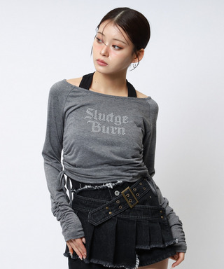 ラインストーンロゴアンサンブルトップス