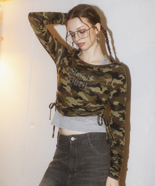 ラインストーンロゴアンサンブルトップス 詳細画像