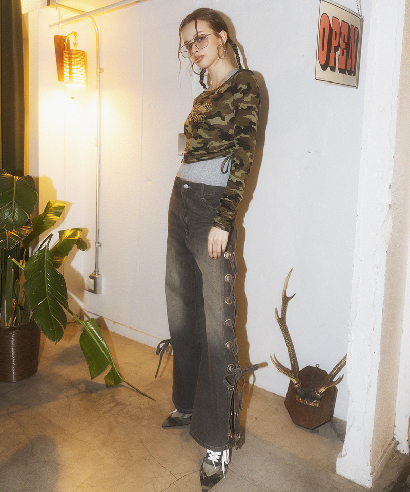 ラインストーンロゴアンサンブルトップス 詳細画像 カーキ系 2