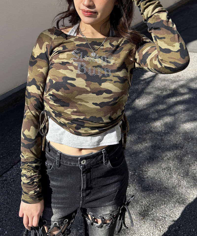 ラインストーンロゴアンサンブルトップス 詳細画像 カーキ系 6