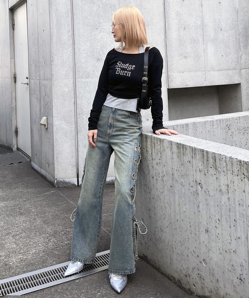 ラインストーンロゴアンサンブルトップス 詳細画像 ブラック系 6