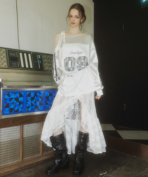 ワンショルダーナンバリングレーストップス 詳細画像