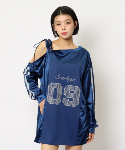 ワンショルダーナンバリングレーストップス 詳細画像