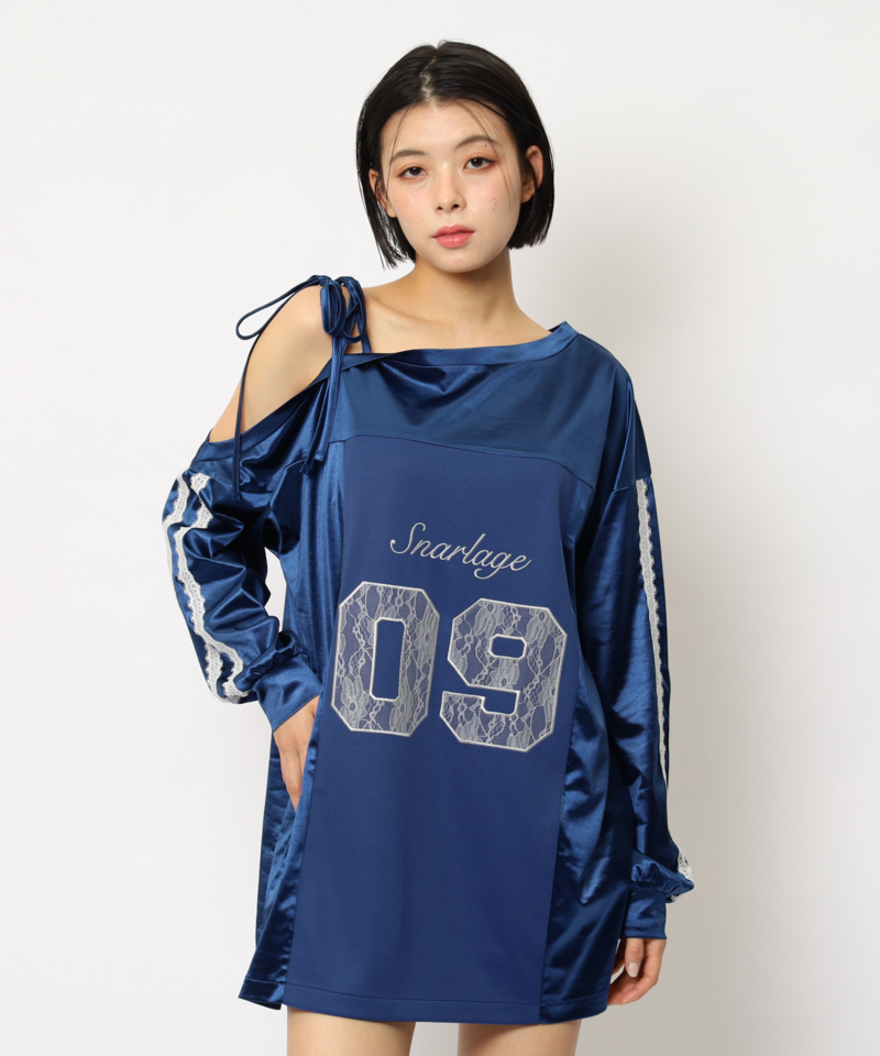 ワンショルダーナンバリングレーストップス 詳細画像 ブルー 1