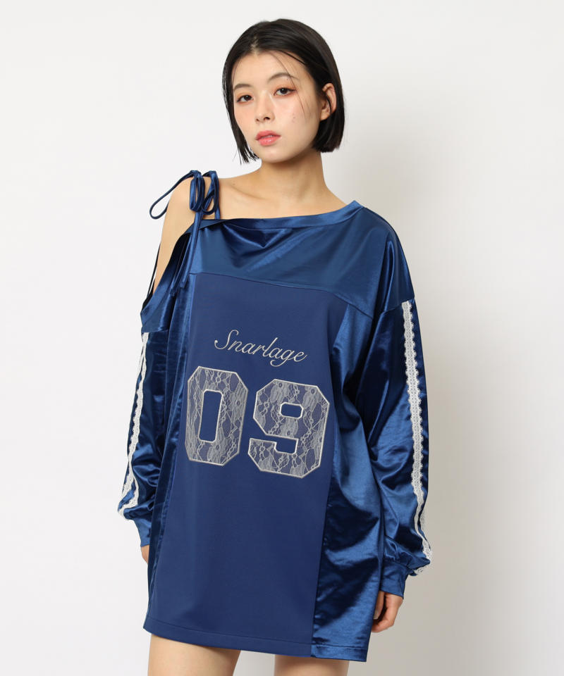 ワンショルダーナンバリングレーストップス 詳細画像 ブルー 2