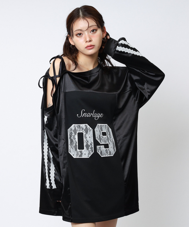 ワンショルダーナンバリングレーストップス 詳細画像 ブラック 1