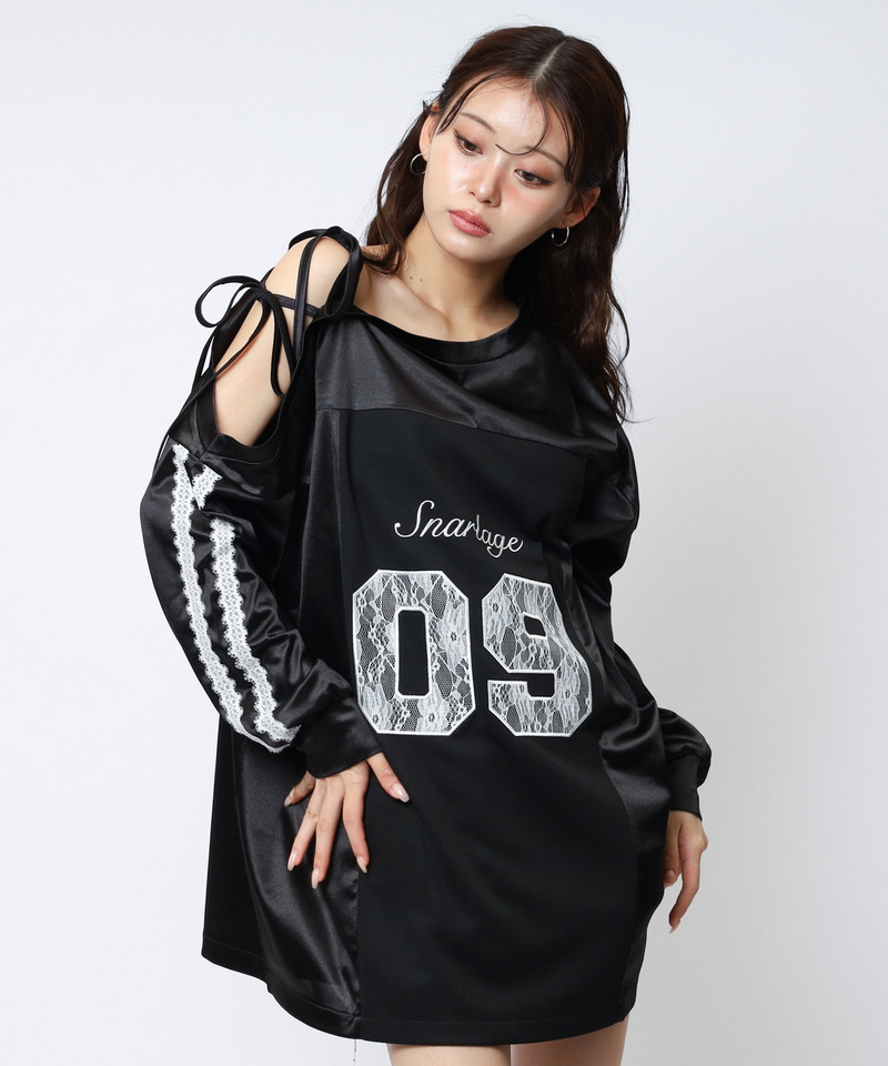 ワンショルダーナンバリングレーストップス 詳細画像 ブラック 2