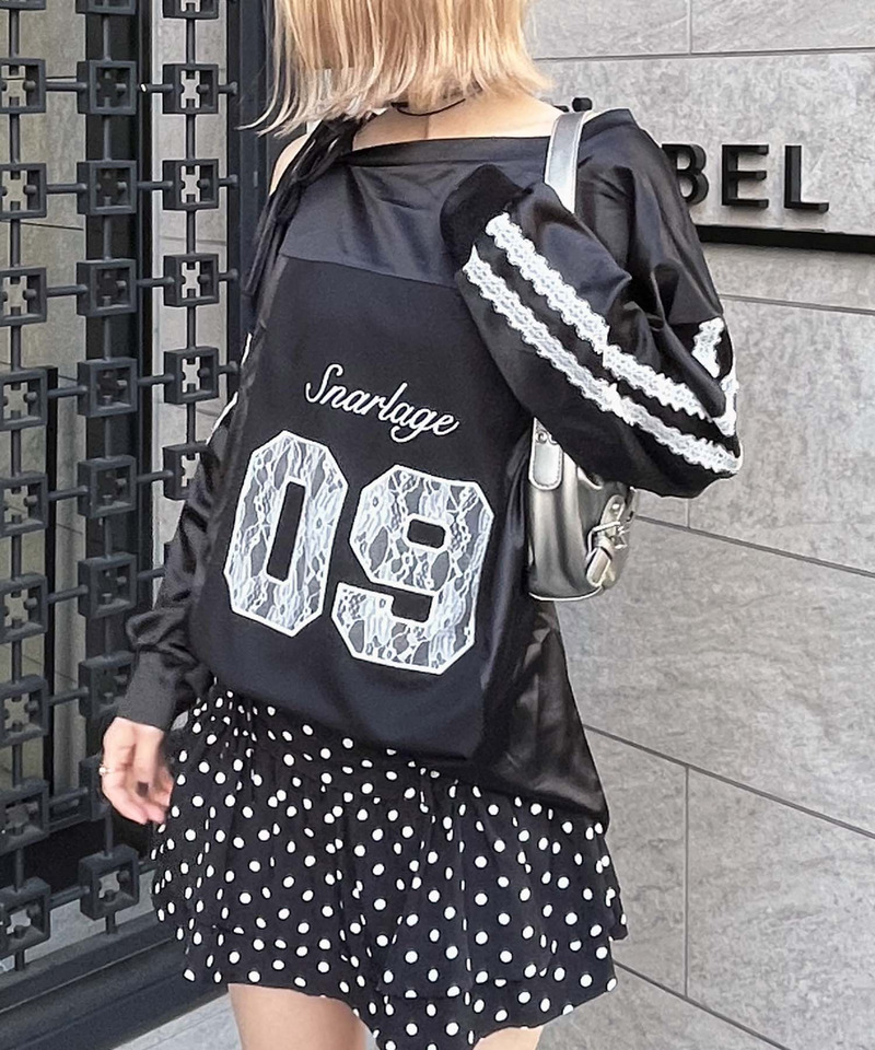 ワンショルダーナンバリングレーストップス 詳細画像 ブラック 7