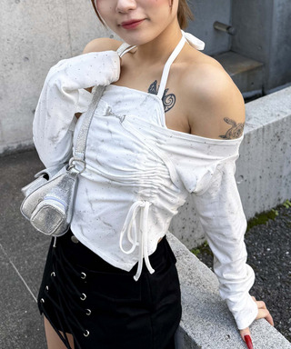 ビット付きダブルギャザ-トップス