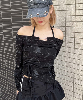 ビット付きダブルギャザ-トップス