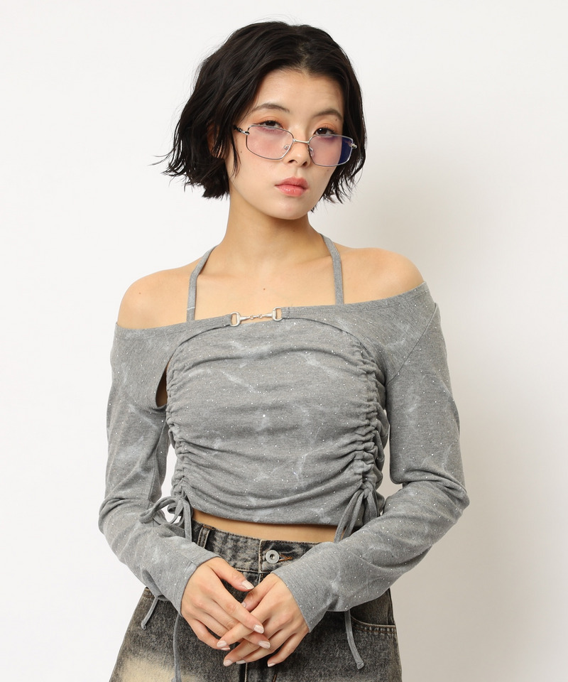 ビット付きダブルギャザ-トップス 詳細画像 グレー 9