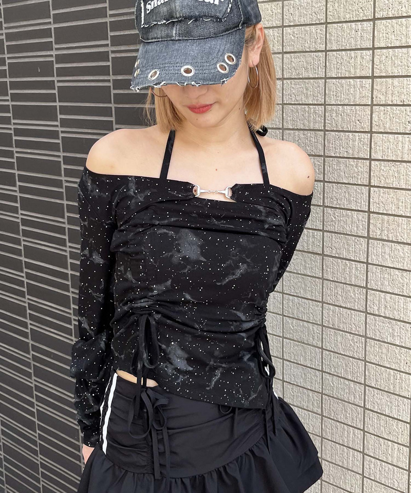 ビット付きダブルギャザ-トップス 詳細画像 ブラック 1