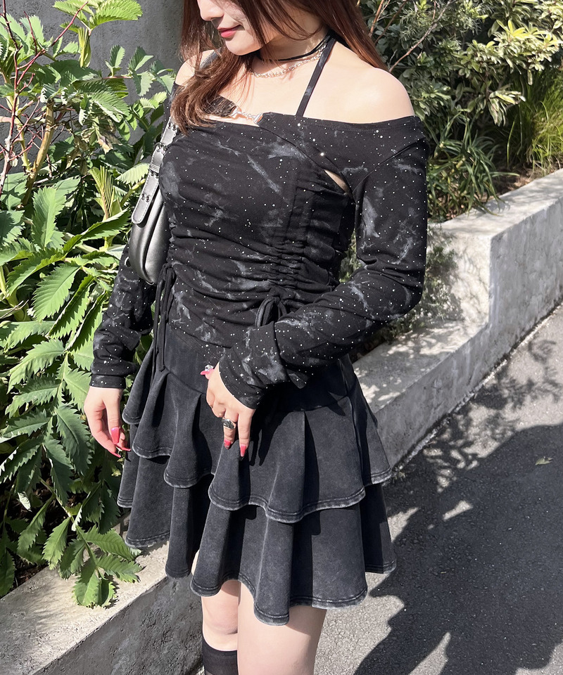 ビット付きダブルギャザートップス 詳細画像 ブラック 4