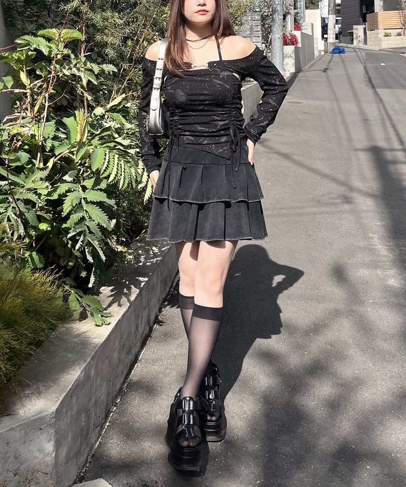 ビット付きダブルギャザートップス 詳細画像 ブラック 5