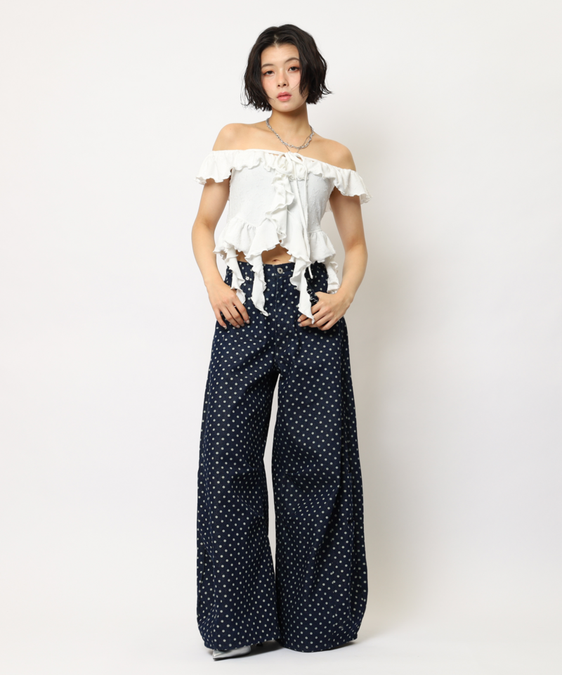 ドット柄バレルレッグパンツ 詳細画像 ドット 5