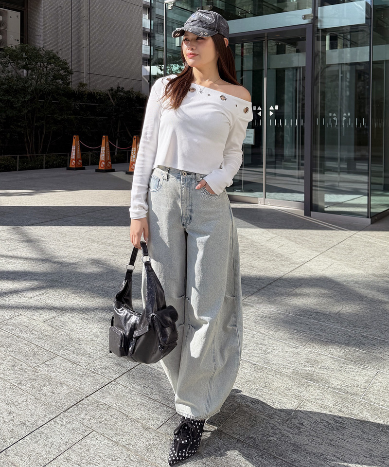 ドット柄バレルレッグパンツ 詳細画像 デニムブルー 4