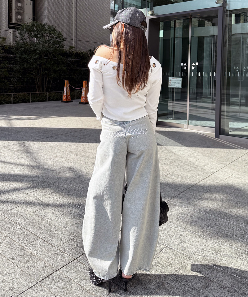 ドット柄バレルレッグパンツ 詳細画像 デニムブルー 5