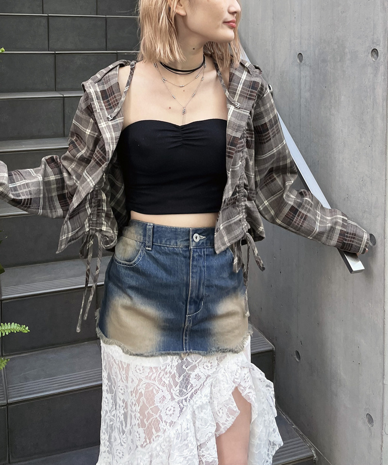 フード付きチェックトップス 詳細画像 ブラウン 4