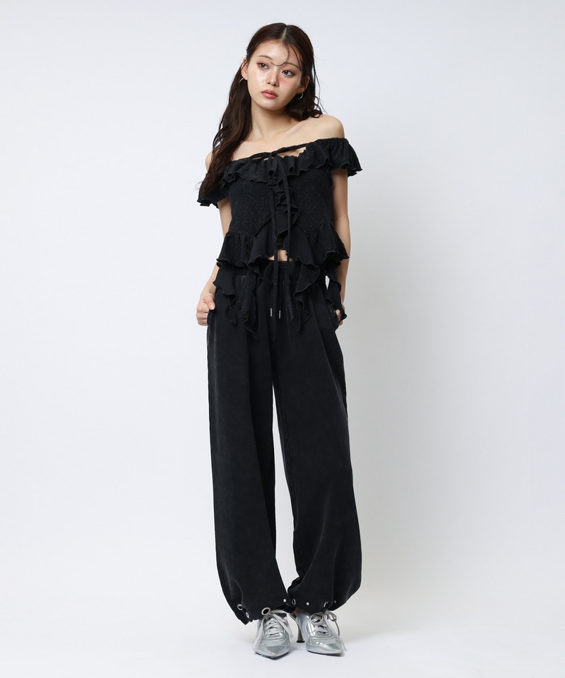 オフショルラメラッフルトップス 詳細画像 ブラック 4