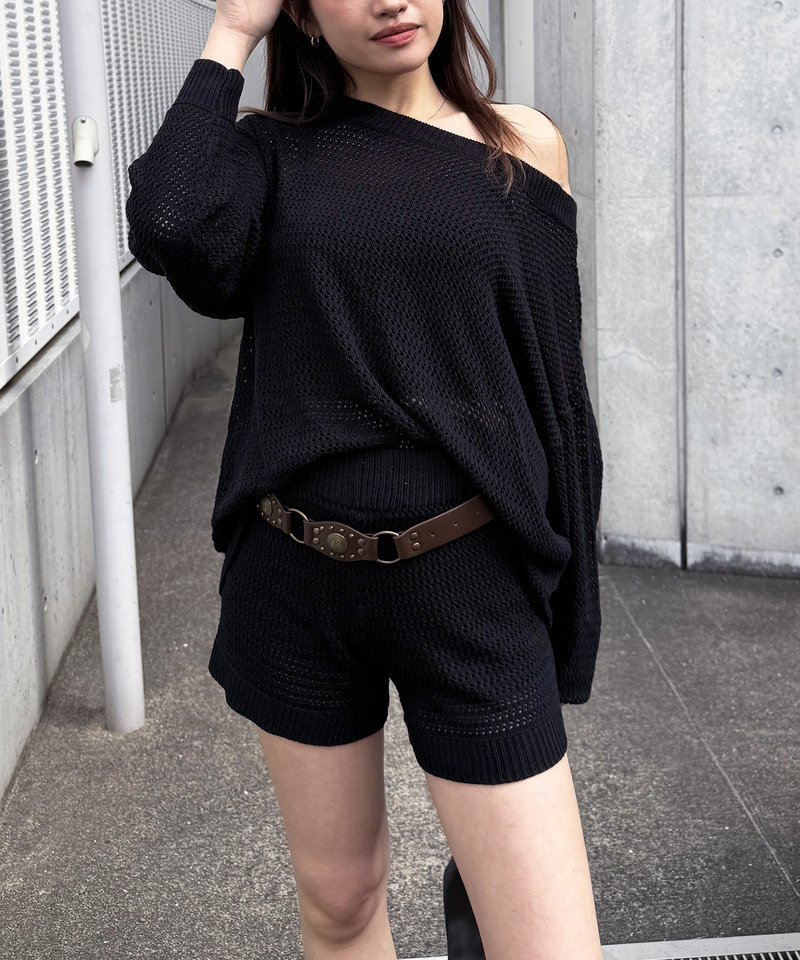 ボーダーオフショルトップス&times;ショートパンツ 詳細画像 ブラック 5