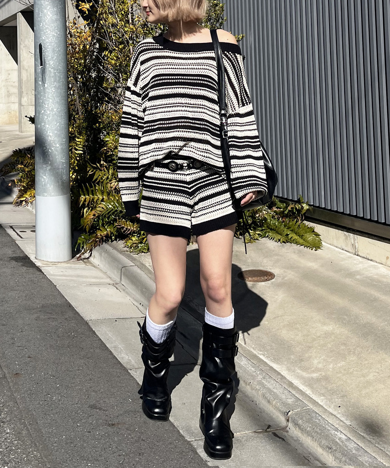 ボーダーオフショルトップス&times;ショートパンツ 詳細画像 ボーダー 2