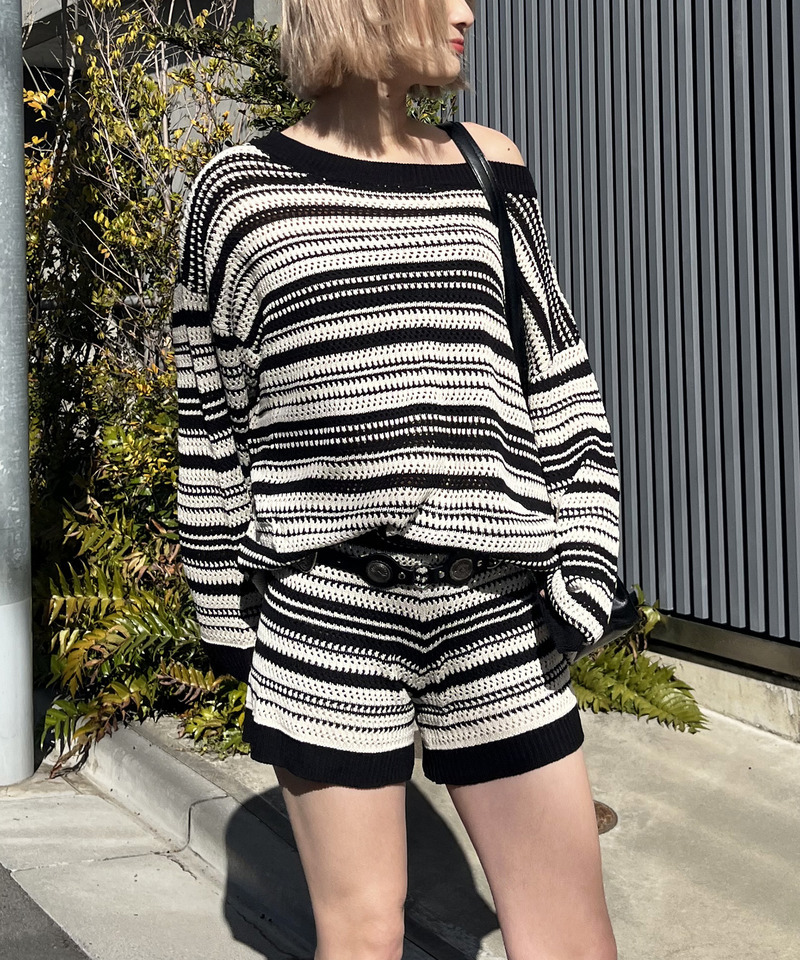 ボーダーオフショルトップス&times;ショートパンツ 詳細画像 ボーダー 3