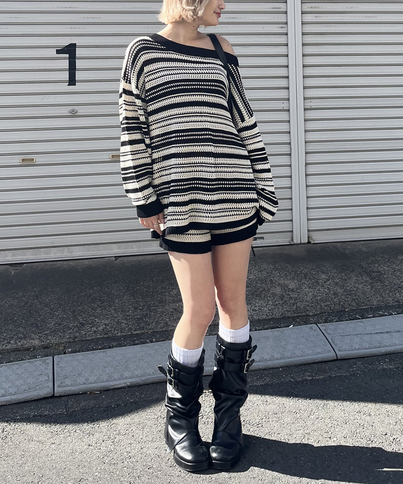 ボーダーオフショルトップス&times;ショートパンツ 詳細画像 ボーダー 4