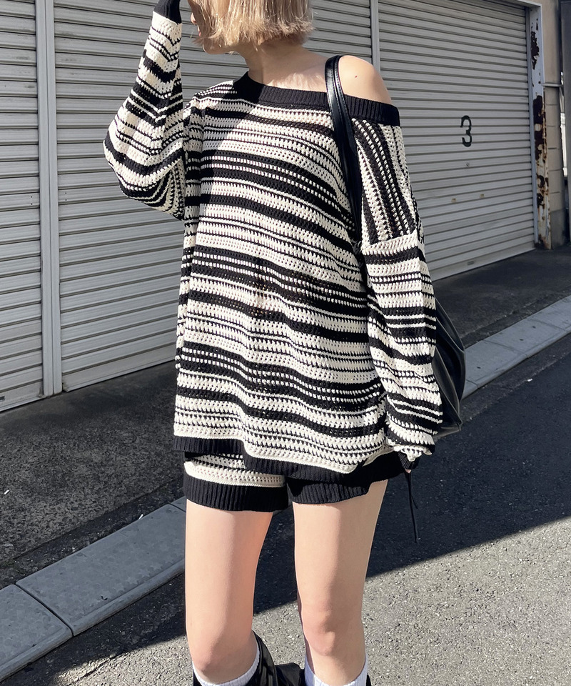 ボーダーオフショルトップス&times;ショートパンツ 詳細画像 ボーダー 5