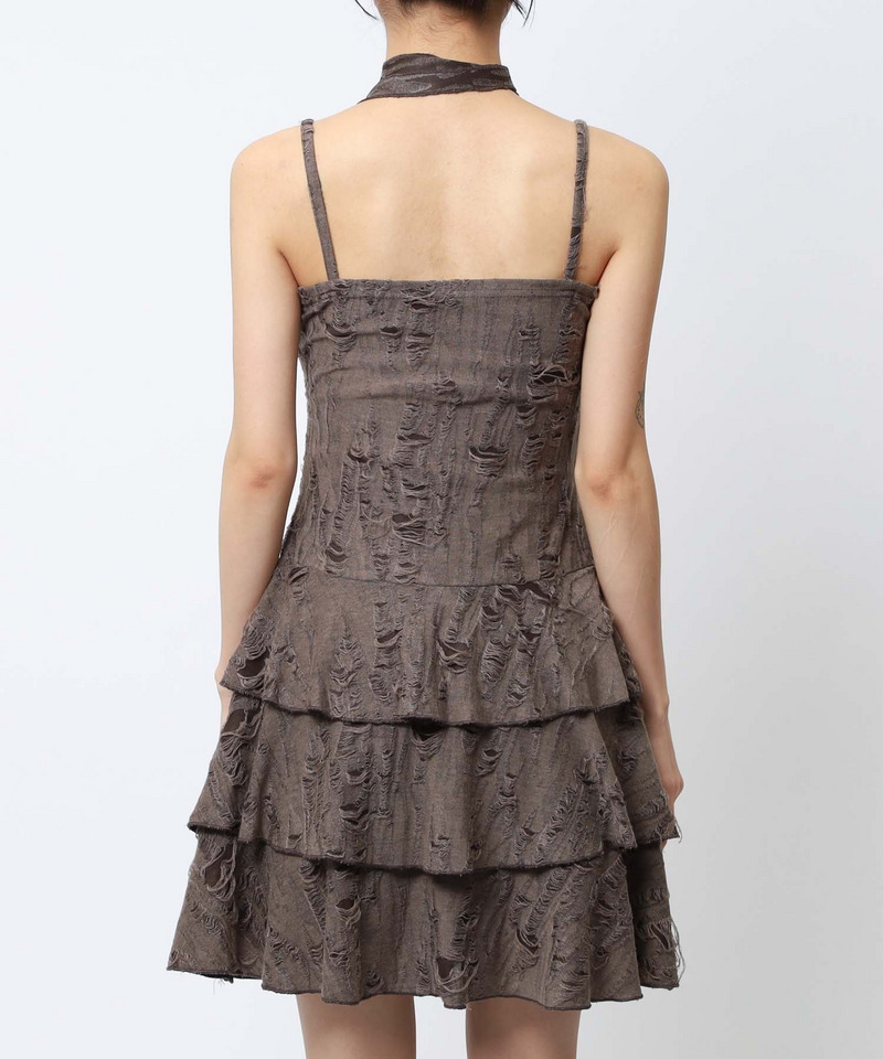 チョーカーティアードダメージワンピース 詳細画像 ブラウン 6