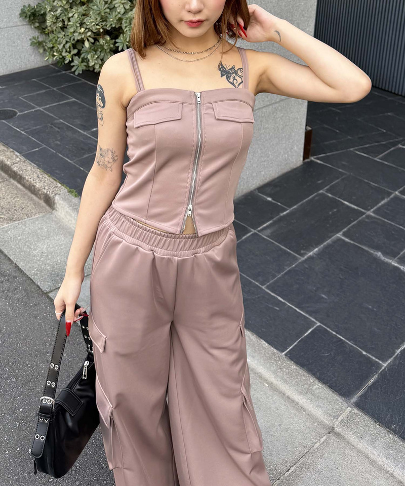 ダブルZIPキャミパンツセットアップ 詳細画像 ベージュ 5