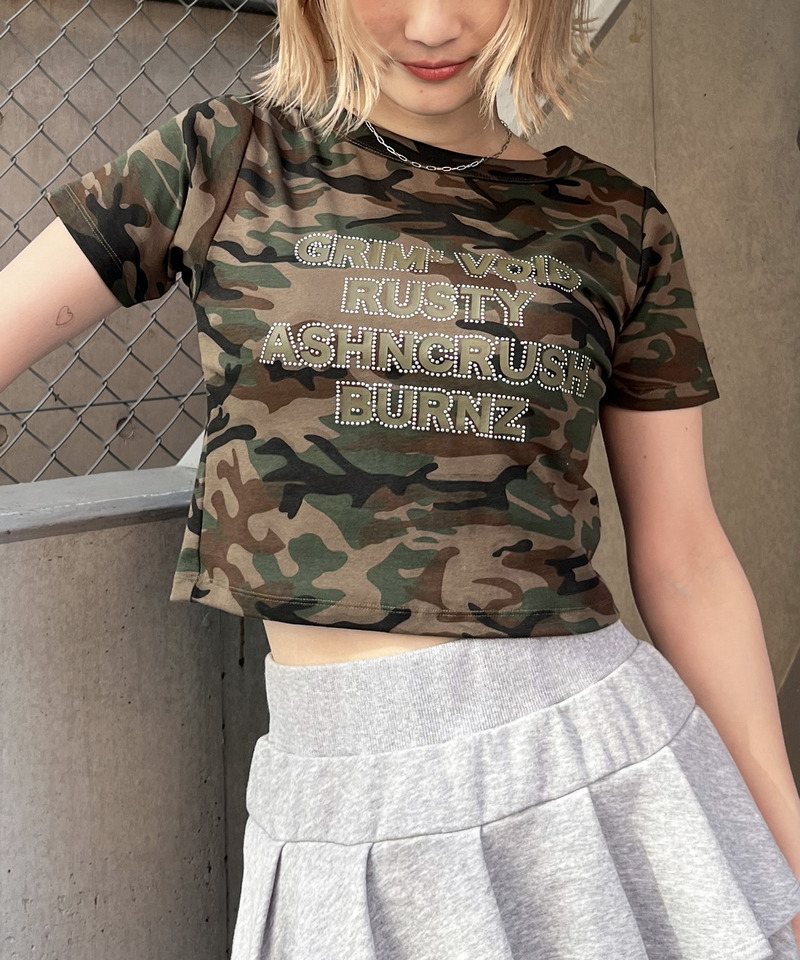 ラインストーンロゴミニTシャツ 詳細画像 カーキ系 8