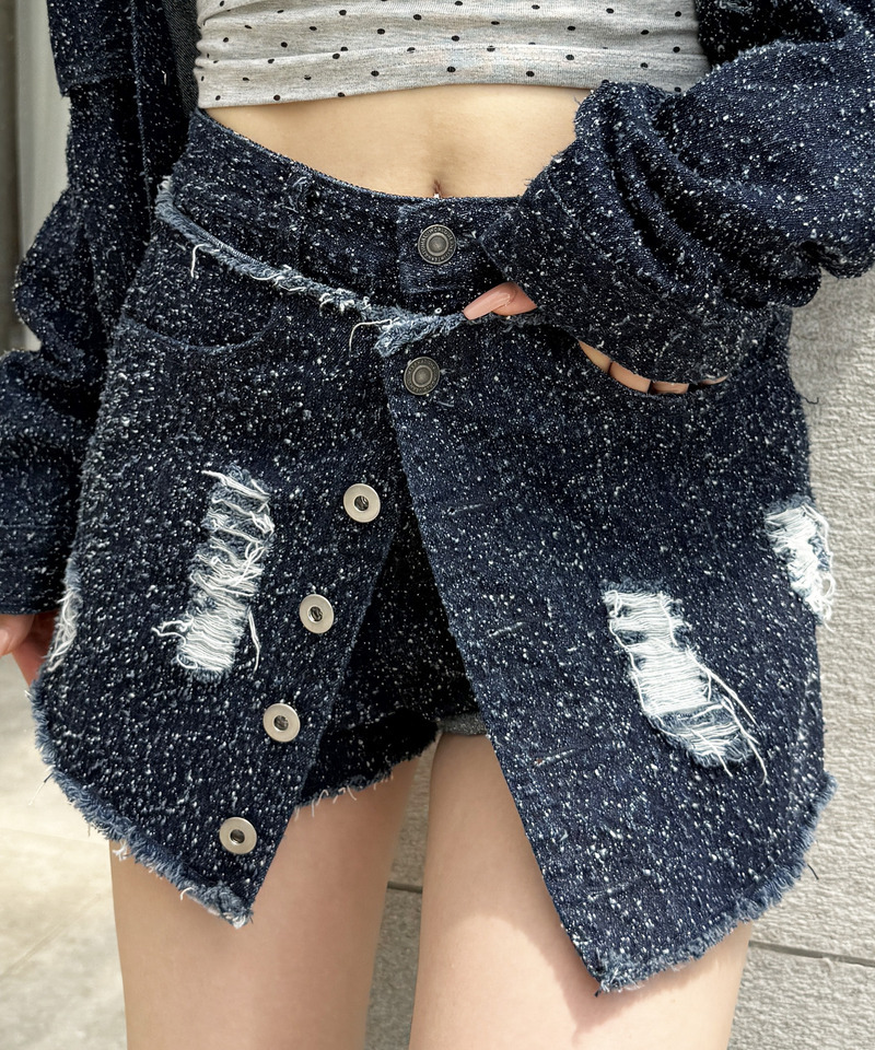 ツイードレイヤードショートパンツ 詳細画像 インディゴ 1