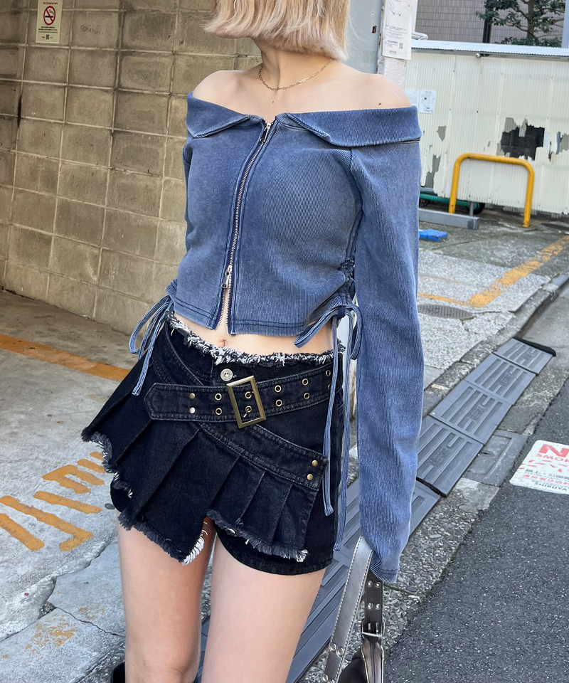 ピグメントオフショルギャザートップス 詳細画像 ブルー 2