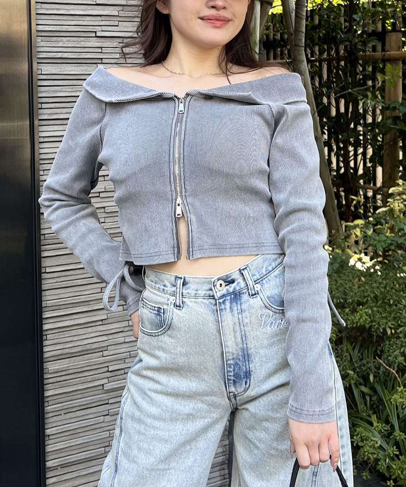 ピグメントオフショルギャザートップス 詳細画像 グレー 1