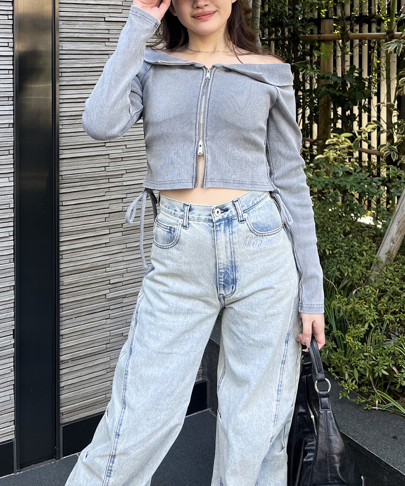 ピグメントオフショルギャザートップス 詳細画像 グレー 2