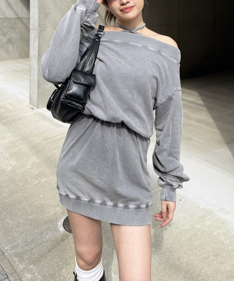 ピグメントオフショルワンピース 詳細画像 グレー 1