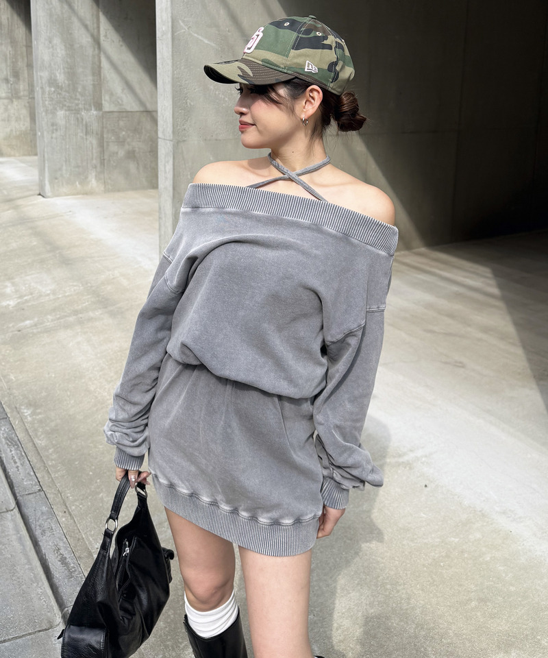 ピグメントオフショルワンピース 詳細画像 グレー 2