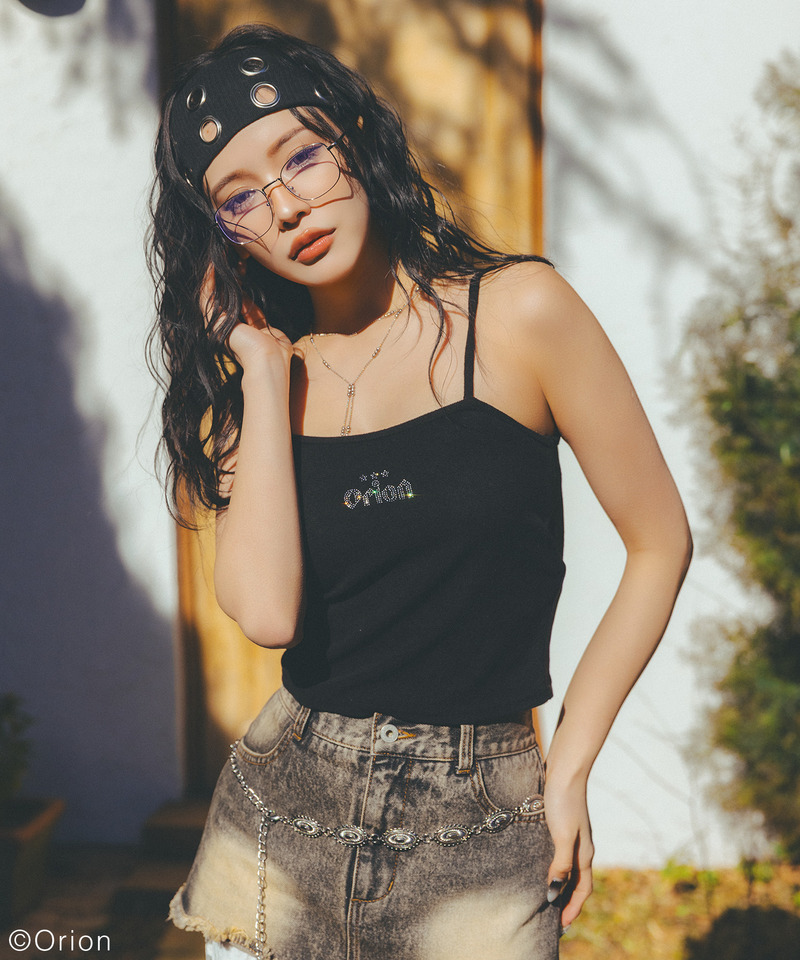 【Orion/オリオン】ラインストーンロゴパイルキャミソール 詳細画像 ブラック 2