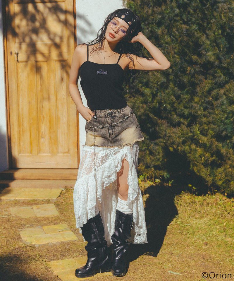 【Orion/オリオン】ラインストーンロゴパイルキャミソール 詳細画像 ブラック 3