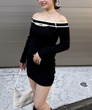 パイピングチョーカーリブワンピース